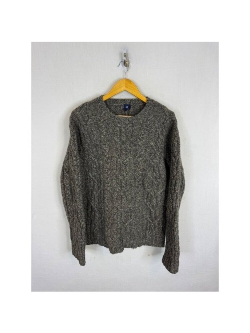 Vintage 90s Gap Mens XL Lambswool Cable Knit Sweater Charcoal Grey Crew Neck